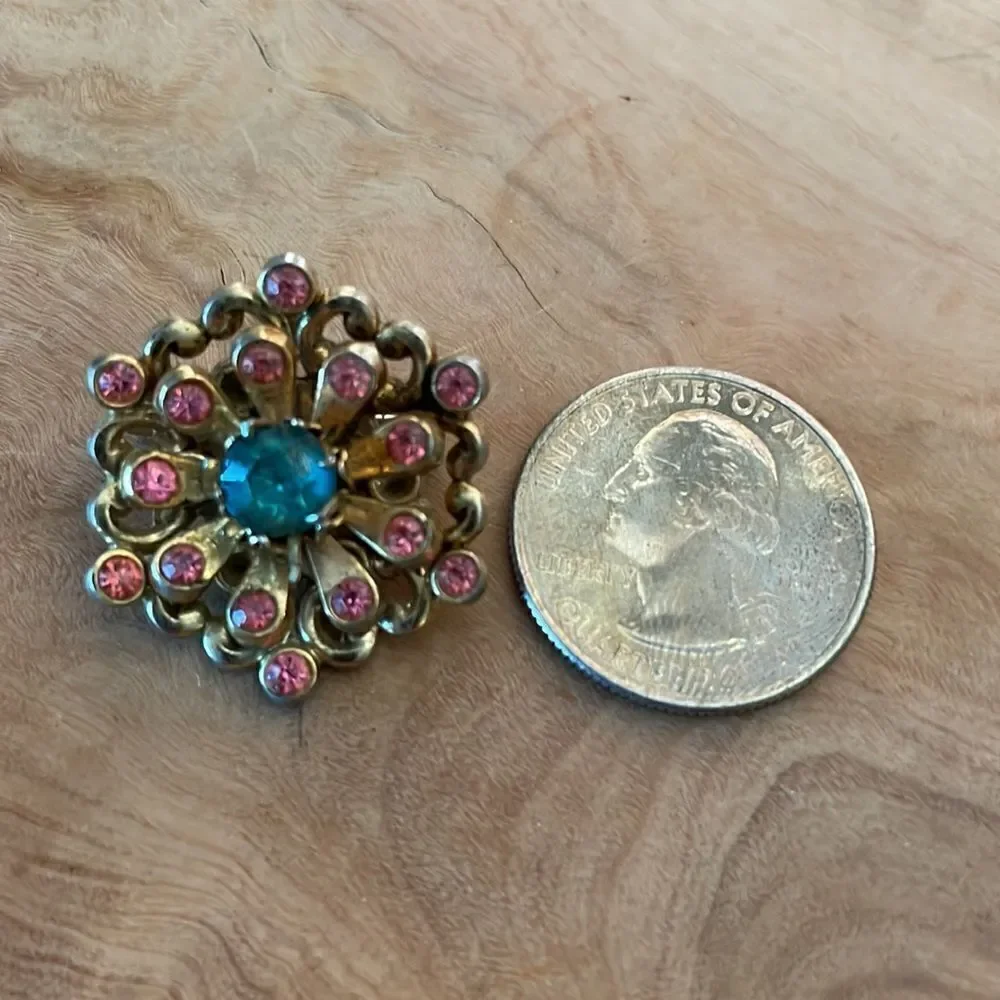 Vintage Coro Pink & Blue Rhinestone Brooch